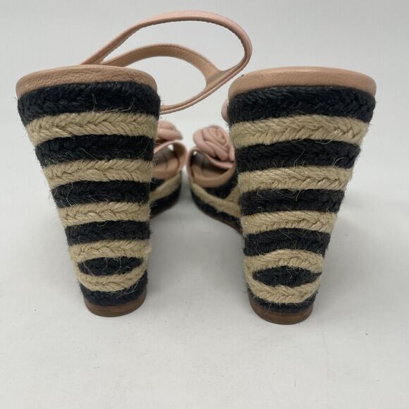 Kate Spade NY Pink Rosette Espadrille Wedge Sandals Size 7 Leather Floral Heel - Picture 8 of 10
